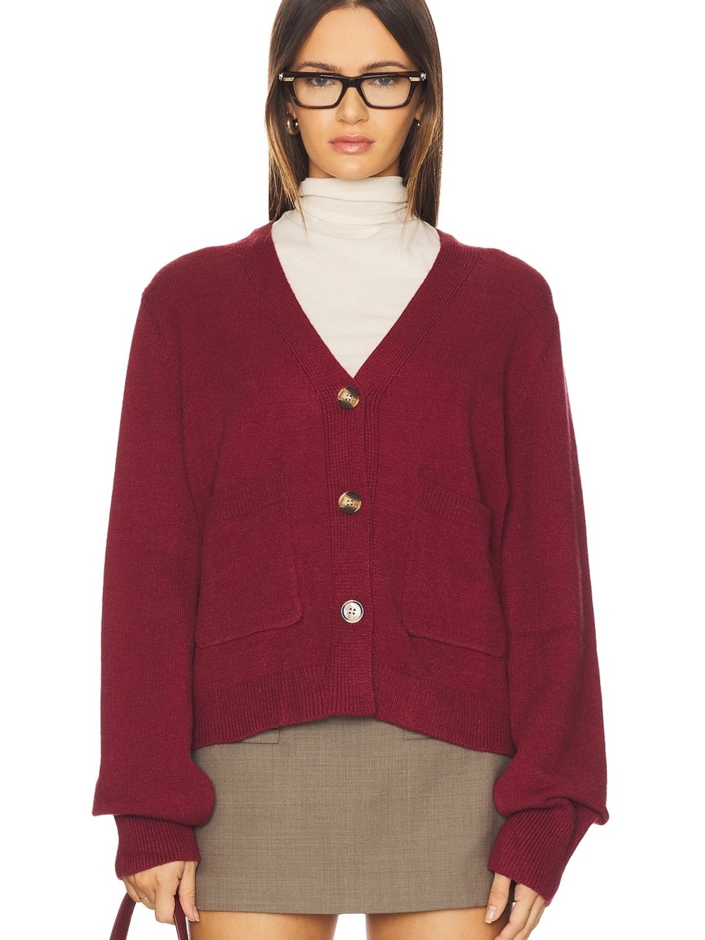 ALL THE WAYS Dakota Cardigan Wine Size S V-Neck Button Front Knit Sweater NWT